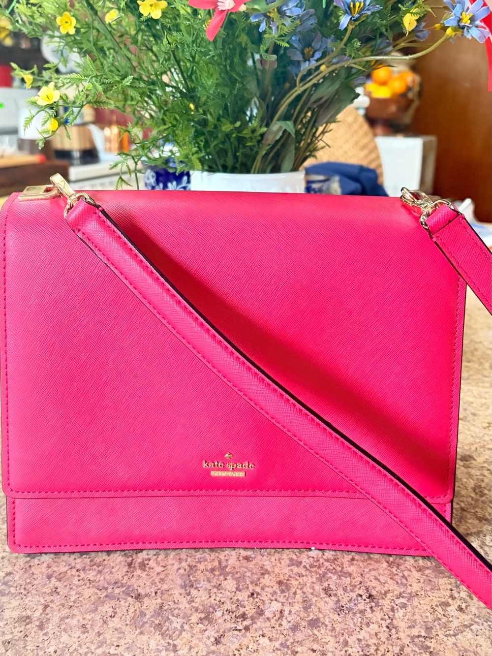 kate spade Bright Pink Structured Crossbody with Gold Hardware